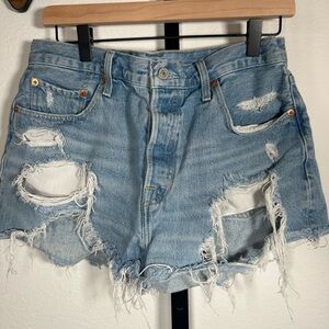 Levi's Light Blue Distressed Jean Shorts